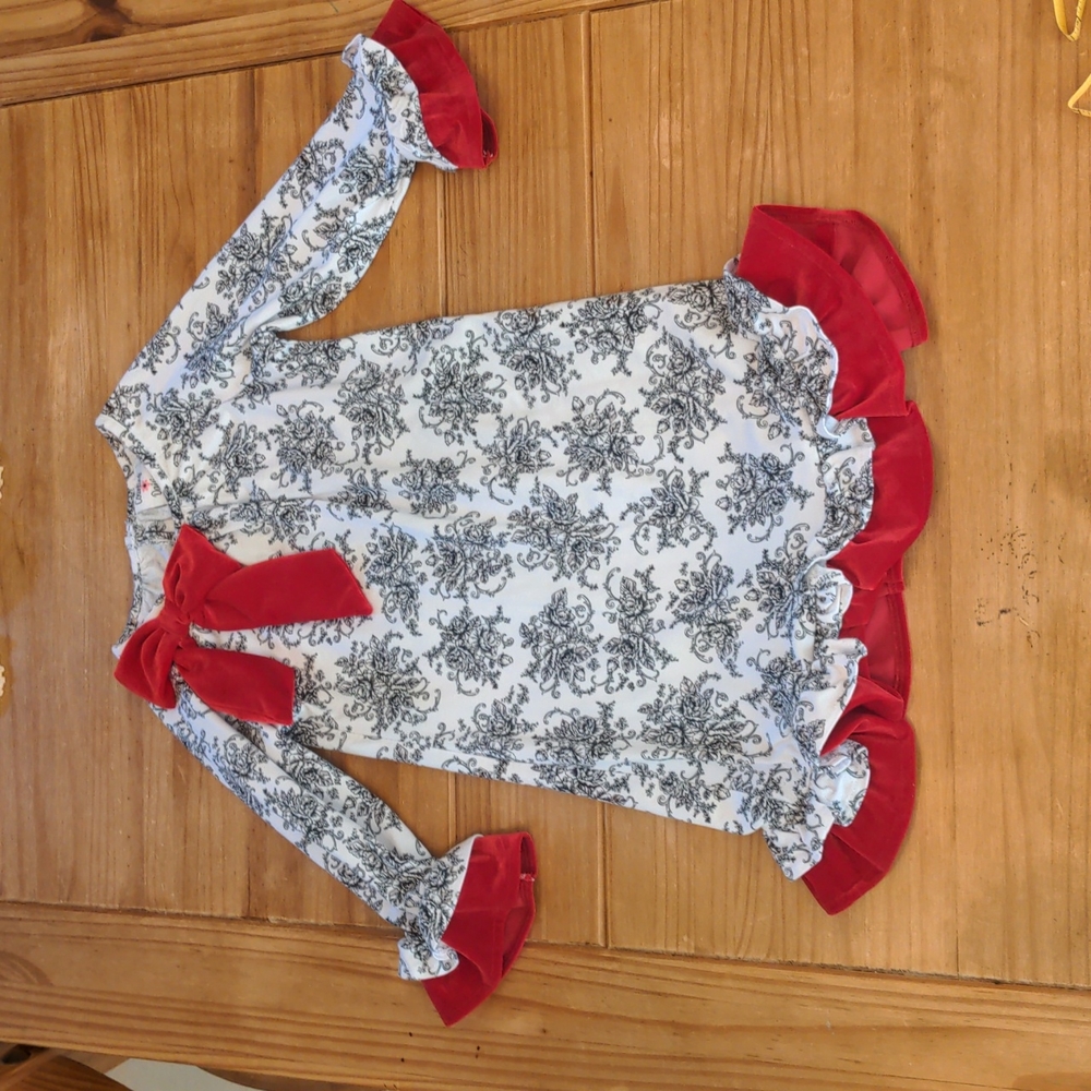 Girls Counting Daisies Black/White/Red Rose Print Dress, Size 8